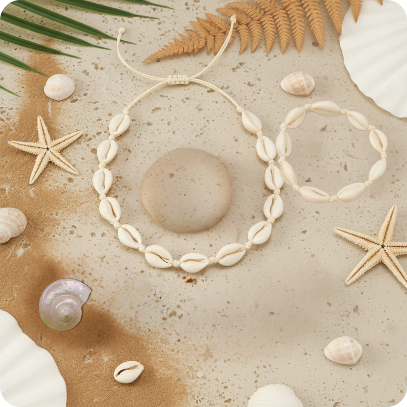 Moon-Shed Cowrie Collar & Bracelet Set from Srilanka