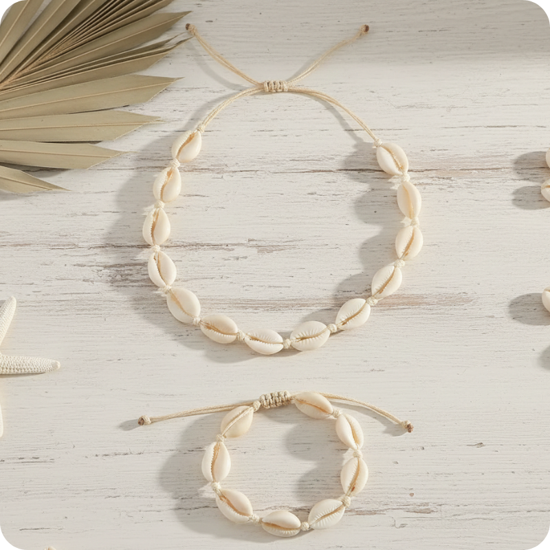 Moon-Shed Cowrie Collar & Bracelet Set from Srilanka