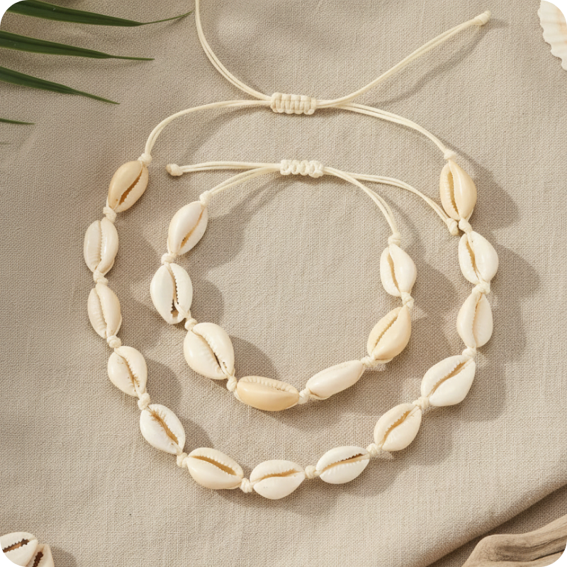 Moon-Shed Cowrie Collar & Bracelet Set from Srilanka