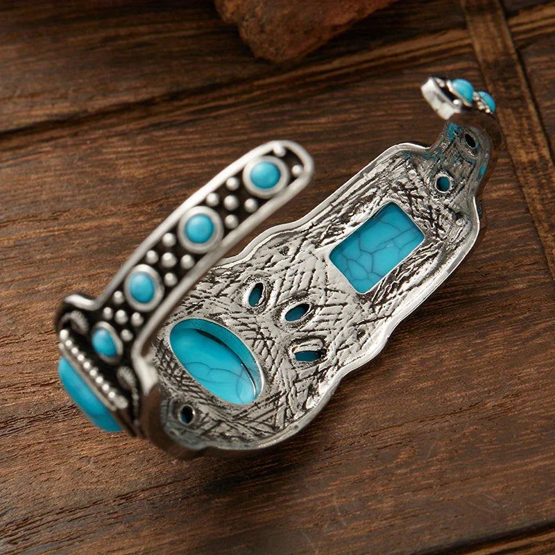 Women'S Vintage Bohemian Jewelry Cuff Bracelet with Faux Turquoise Opening Adjustable Bracelet Holiday Party Accessories