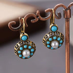 Vintage Ethnic Style Flower Shape with Blue Synthetic Turquoise Women'S Earrings Design Suitable for Daily Holiday Gifts