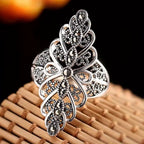 Retro Fashionable Palace Style Hollowed Out Petal Rings for Women'S Adjustable Ring Jewelry