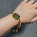 Vintage Green Glass Bracelet Charm Square Relief Lion Woman Jewelry Real Gold Plated Luxury Designers Summer Accessories 2025