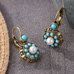 Vintage Ethnic Style Flower Shape with Blue Synthetic Turquoise Women'S Earrings Design Suitable for Daily Holiday Gifts